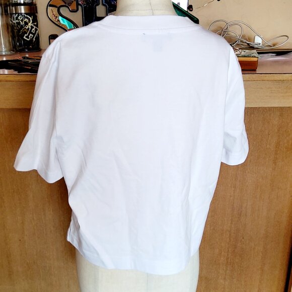 J Crew Cropped Boxy Tee 100% Cotton No Plastic Cute Floral Graphics Like New XS - Picture 2 of 4